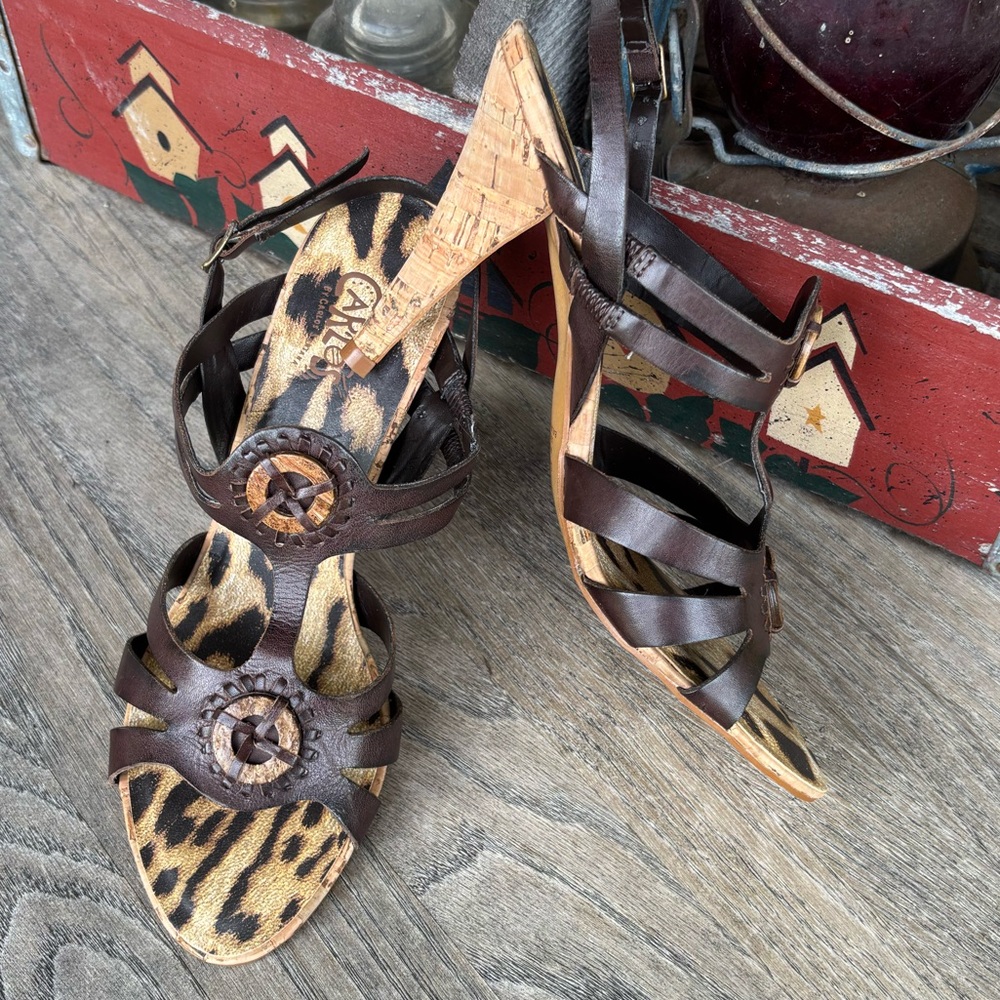 Carlos‎ by Carlos Circled Santana Brown Strappy Leather Heels